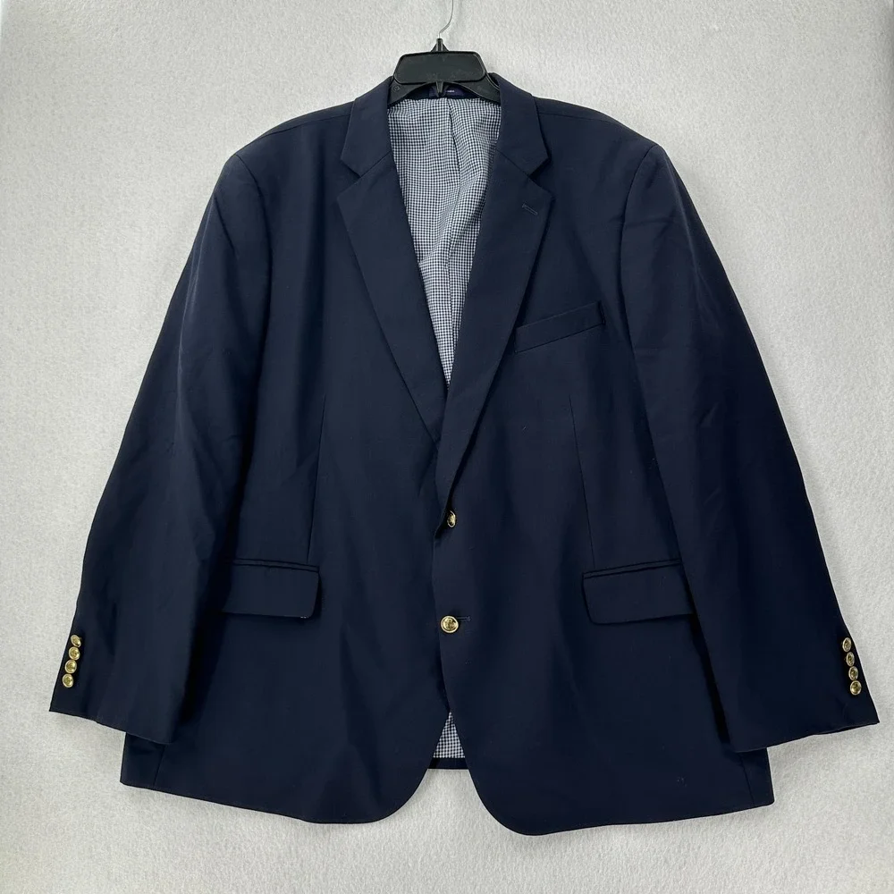 Stafford Blazer‎ Mens 50R Blue Gold Button Pockets Suit Jacket Sport Coat READ